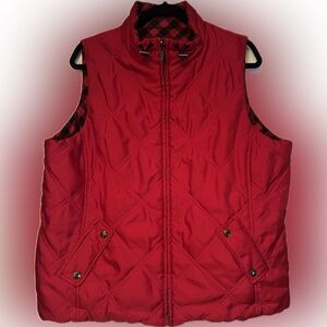 Jones New York Sport Sz XL Reversible Buffalo Plaid/Red Quilted Vest w/ pockets
